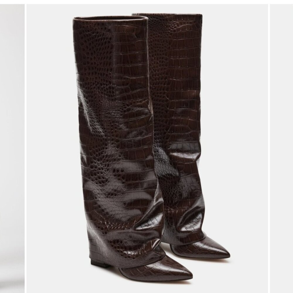 Steve Madden Stuntin Crocodile Boots Brown